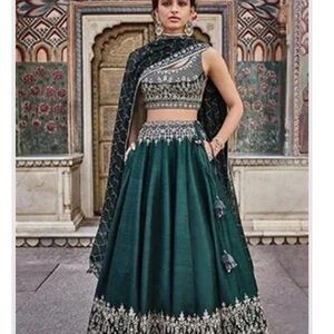 Elegant Green Embroidered Women's lehenga